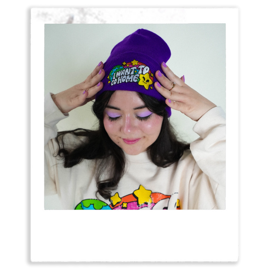 I Want To Go Home Beanie - Purple